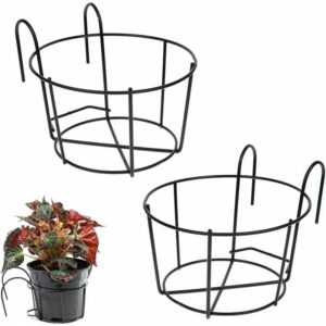Minkurow - 2 Stück runder Blumenständerhaken, runder Balkon-Pflanzgefäßständer, Metall-Topfhalter-Zaun, Blumentopf-Geländer-Hängezaun, geeignet für