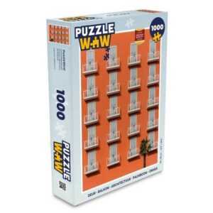 MuchoWow Puzzle Tür - Balkon - Architektur - Palme - Orange, 1000 Puzzleteile, Foto-Puzzle, Bilderrätsel, Puzzlespiele, Klassisch