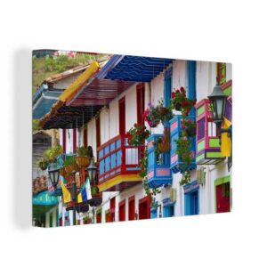 OneMillionCanvasses® Leinwandbild Bunte Balkone in Kolumbien, (1 St), Wandbild Leinwandbilder, Aufhängefertig, Wanddeko, 30x20 cm
