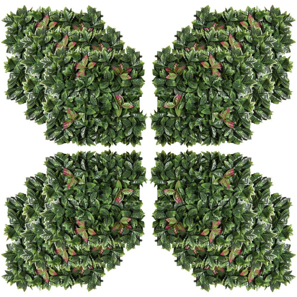 Outsunny 12 Stück künstliches Pflanzenwand Hecke 50x50 cm UV-Schutz Sichtschutz Glanzmispeln Design Heckenpflanze für Garten Outdoor Dekor