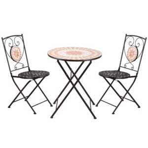 Outsunny 3tlg. Bistroset Gartenmöbel Set Balkon-Set mit 1 Couchtisch, 2 Klappbaren Stühlen, Sitzgruppe mit Mosaik-Muster, Metall, Kaffee