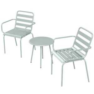 Outsunny 3tlg. Bistroset Gartenmöbel Set mit 1 Couchtisch, 2 Stapelbaren Stühlen, Balkon-Set, Sitzgruppe für Balkon, Terrasse, Stahl, Grün