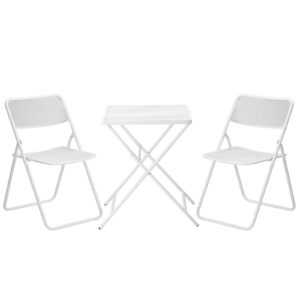 Outsunny Garten Bistro-Set für 2 Personen Gartenset Garnitur 1 Tisch+2 faltbare Stühle für Terrasse Balkon Metall Weiß