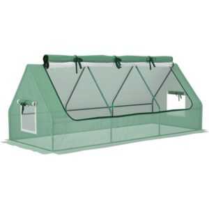 Outsunny - Mini-Gewächshaus, wetterbeständig, aufrollbares Fenster, 240 cm x 90 cm x 90 cm, Grün - Grün