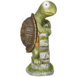 Outsunny Skulptur Gartenfigur "Schildkröte" mit LED Solarleuchte, Gartenstatue, 36,5 cm Outdoor-Ornament für Rasen, Garten, Hof
