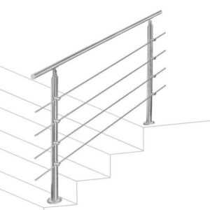 Randaco Treppengeländer Edelstahl Handlauf Geländer 0-5 Querstab Bausatz Aufmontage, 80 cm Länge, mit 4 Pfosten, für Brüstung Balkon Garten