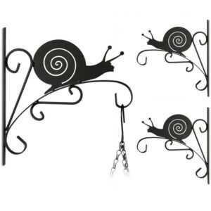 Relaxdays - 3x Blumenhaken mit Schnecken-Motiv, Blumenampelhalter für Wand, Metall Garten-Deko, hbt: 30 x 27,5 x 2cm, schwarz