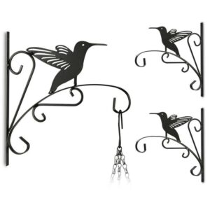 Relaxdays - 3x Blumenhaken mit Vogel-Motiv, Blumenampelhalter für Wand, Wandhaken, Metall Garten-Deko, hbt: 30 x 27,5 x 2cm, schwarz