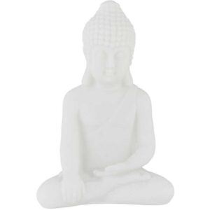 Relaxdays - Buddha Figur sitzend, 17 cm hoch, Garten-Dekofigur, wetterfest & frostsicher, Dekoskulptur Wohnzimmer, weiß