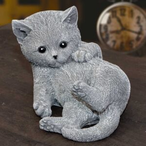 Spielende Katze als Steinfigur, Garten Deko, Haustür Tierfigur, Skulptur
