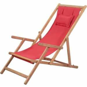 Strandstuhl Liegestuhl Klappbarer Gartenliege für Garten, Balkon und Terrrasse Stoff und Holzrahmen Rot DE35794 - Rot