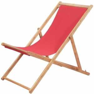 Strandstuhl Liegestuhl Klappbarer Gartenliege für Garten, Balkon und Terrrasse Stoff und Holzrahmen Rot DE74791 - Rot
