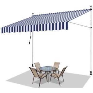 Swanew - Markise Klemmmarkise Einziehbar Sonnenmarkise Sonnenschutz Balkon ohne Bohren 250x120cm - Weiß Blau