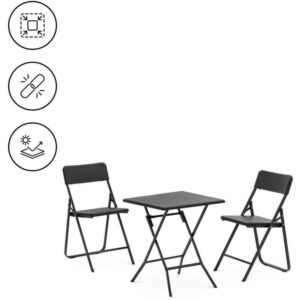 Uniprodo - Sitzgruppe Garten Tisch 2 Stühle Stahl / hdpe klappbar schwarz Balkon Bistroset - Schwarz