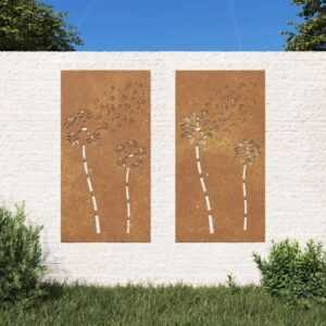 Vidaxl - 2-tlg. Garten-Wanddeko 105x55 cm Cortenstahl Blumen-Design Braun