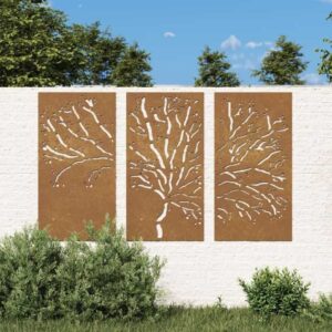 Vidaxl - 3-tlg. Garten-Wanddeko 105x55 cm Cortenstahl Baum-Design Braun