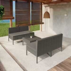 Vidaxl - 5-tlg. Garten-Lounge-Set mit Auflagen Poly Rattan Grau Grau