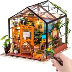 autolock Modellbausatz DIY Miniatur Haus Puppenhaus Gewächshaus mit Licht, DIY Mini Holz