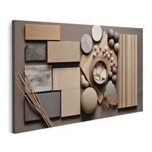 islandburner Leinwandbild Innenraum-Wandbild mit Mood Boards in Grautönen und warmen Farben Wohn