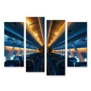 islandburner Leinwandbild Innenraum einer leeren Passagierkabine eines Zivilflugzeugs, nachts be