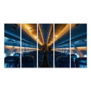 islandburner Leinwandbild Innenraum einer leeren Passagierkabine eines Zivilflugzeugs, nachts be