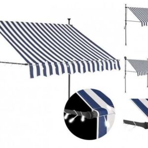 vidaXL Markise Einziehbare Markise Handbetrieben mit LED 150 cm Blau Weiß Balkon Terr