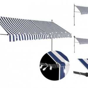 vidaXL Markise Einziehbare Markise Handbetrieben mit LED 350 cm Blau Weiß Balkon Terr