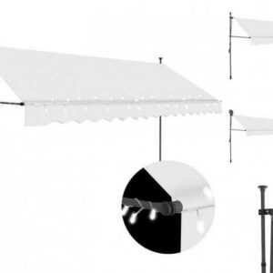 vidaXL Markise Einziehbare Markise Handbetrieben mit LED 350 cm Creme Balkon Terrasse