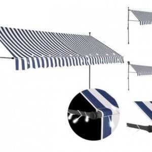 vidaXL Markise Einziehbare Markise Handbetrieben mit LED 400 cm Blau Weiß Balkon Terr