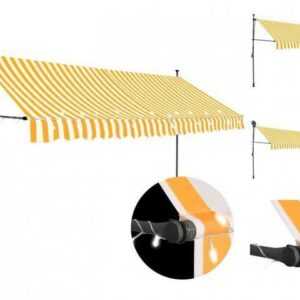vidaXL Markise Einziehbare Markise Handbetrieben mit LED 400 cm Weiß Orange Balkon Te