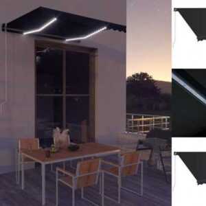 vidaXL Markise Einziehbare Markise mit LED Handbetrieben 300x250 cm Anthrazit Balkon