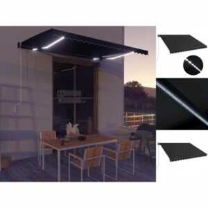vidaXL Markise Einziehbare Markise mit LED Handbetrieben 450x300 cm Anthrazit Balkon