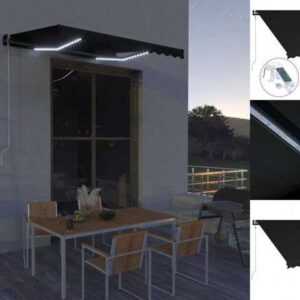 vidaXL Markise Einziehbare Markise mit Windsensor LED 300x250cm Anthrazit Balkon Ter