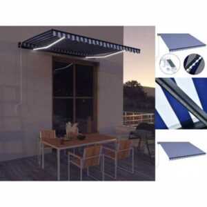 vidaXL Markise Markise mit Windsensor LED 400x300cm Blau und Weiß Balkon Terrasse