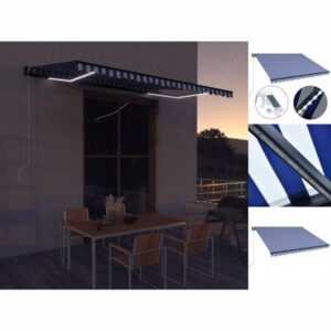 vidaXL Markise Markise mit Windsensor LED 450x300cm Blau und Weiß Balkon Terrasse