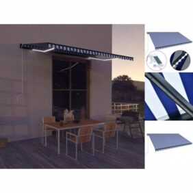 vidaXL Markise Markise mit Windsensor LED 500x300cm Blau und Weiß Balkon Terrasse