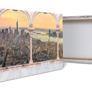 wandmotiv24 Leinwandbild Spalten balkon mit aussicht auf Manhattan, Ausblicke (1 St), Wandbild, Wanddeko, Leinwandbilder in versch. Größen