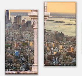 wandmotiv24 Mehrteilige Bilder Spalten balkon mit aussicht auf Manhattan, Ausblicke (Set, 4 St), Wandbild, Wanddeko, Leinwandbilder in versch. Größen